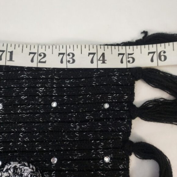 Disney Parks Winter Scarf Minnie Mickey Mouse Head Black Silver Sparkle Knit 75" - Picture 8 of 8